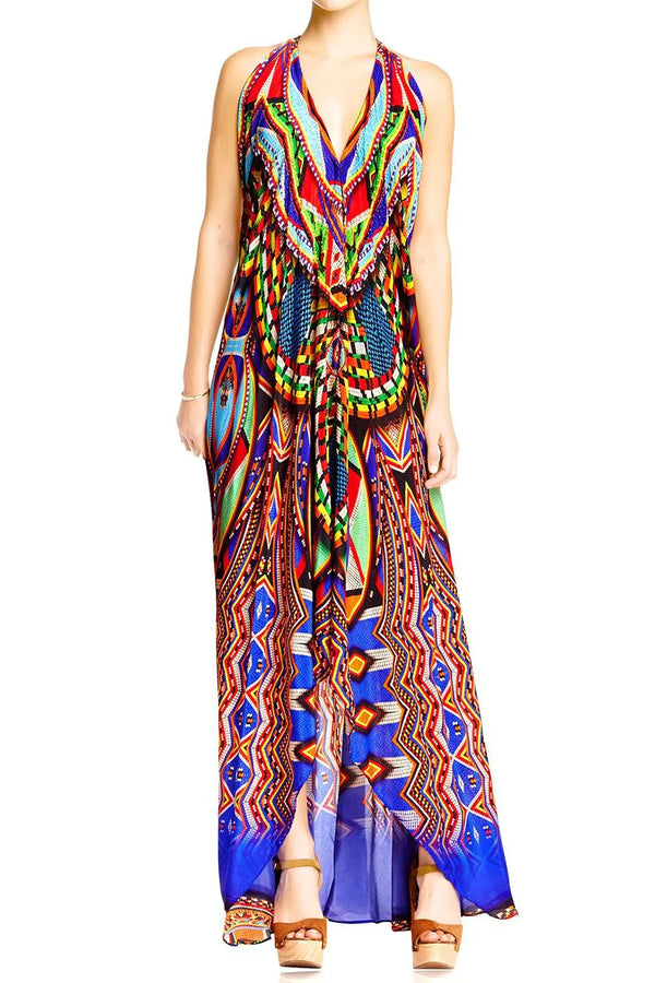 Blue Backless Maxi Dress- Summer dresses - Blue Silk Dresses-Shahida Parides Blue Backless Maxi Dress- Summer dresses - Blue Silk Dresses-Shahida Parides
