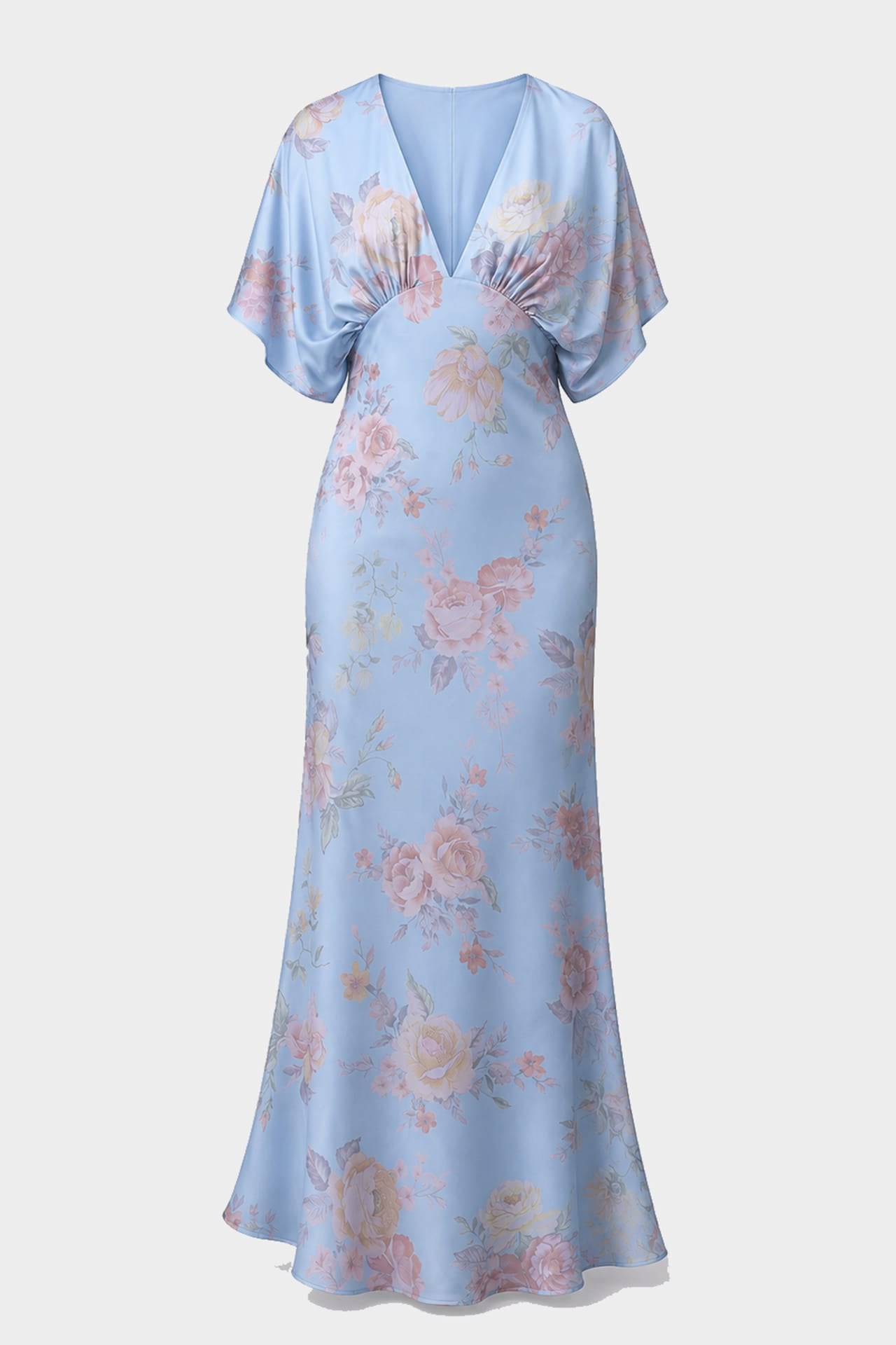 Shasi Powder Blue Floral Satin Bridesmaid Dress