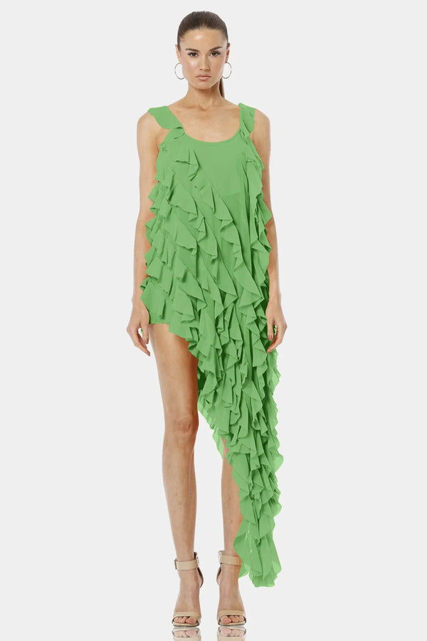 mint green high low dress Wholesale Sleeveless Asymmetrical A-Line Floor Length Dress with Thigh-High Slit
