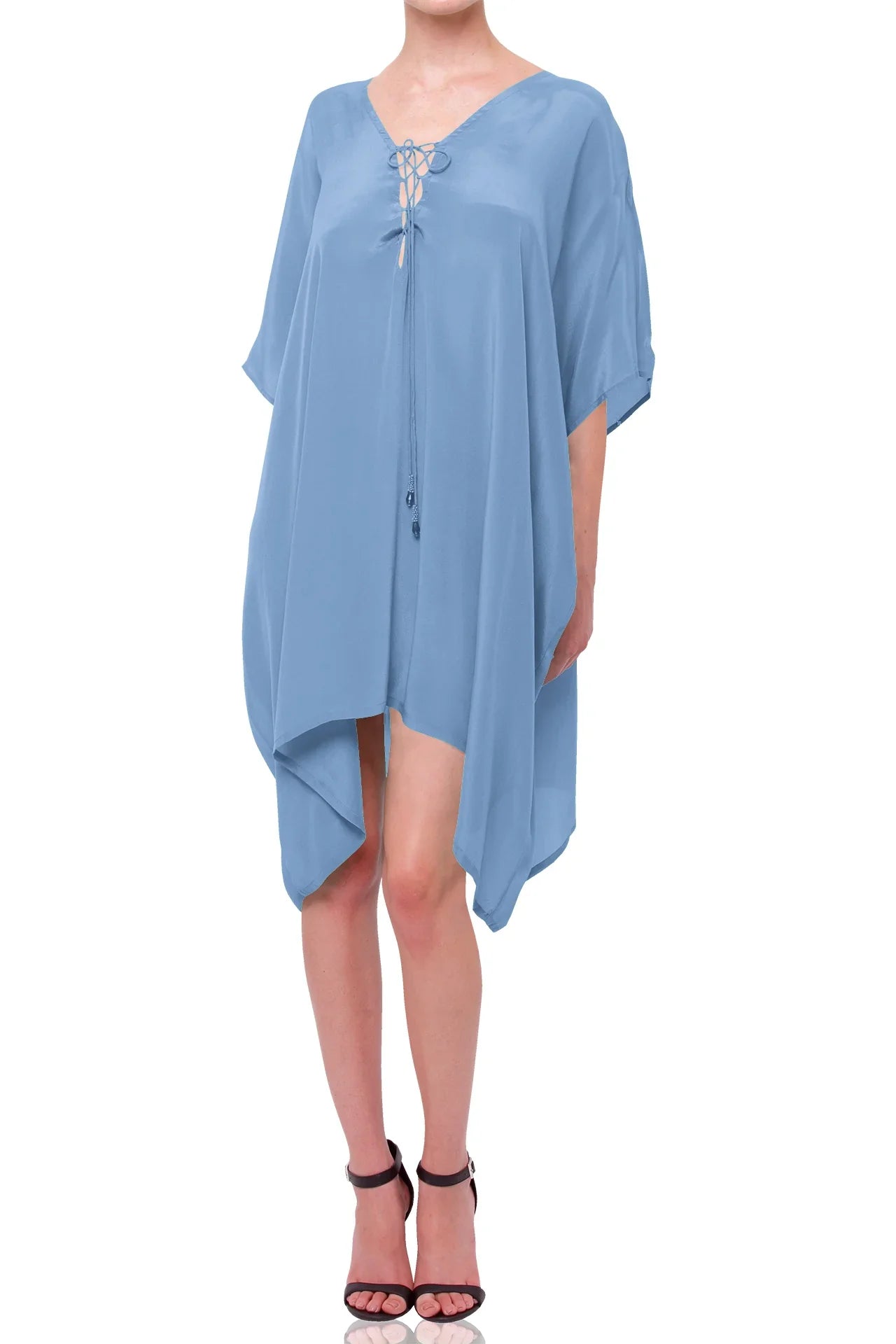 Sharp Green Off-Shoulder Kaftan Dress – Short Kaftan Midi with Deep V-Neck  | Handmade Caftan & Tunics