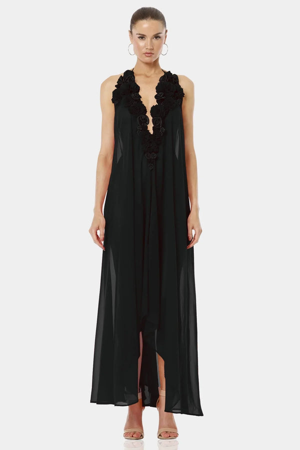 Luxury Black Maxi Scarf Dress