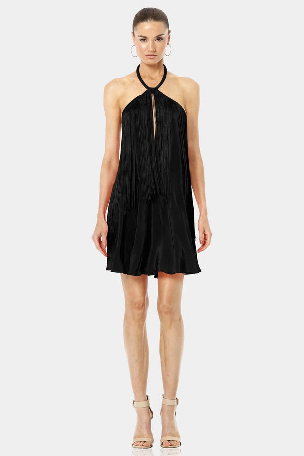Halter Midi Dress | Short Fringe Dress | Black Fringe Dress | Qishma Shahida Parides Halter Midi Dress | Short Fringe Dress | Black Fringe Dress | Qishma Shahida Parides