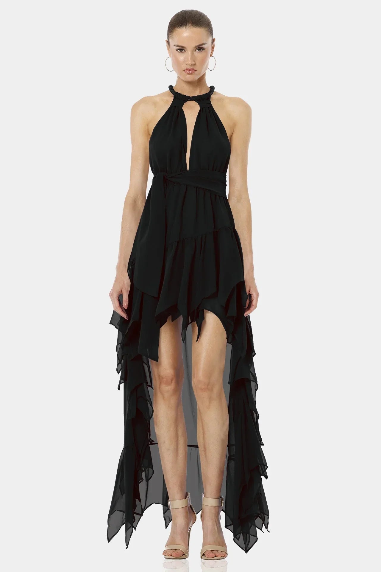 high neck ruffle maxi dress Ruffle Maxi Dress | High Low Maxi Dress