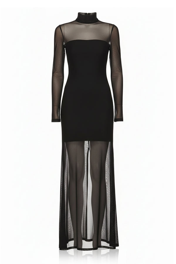 S Black Sheer Organza High-Neck Maxi Dress S Black Sheer Organza High-Neck Maxi Dress