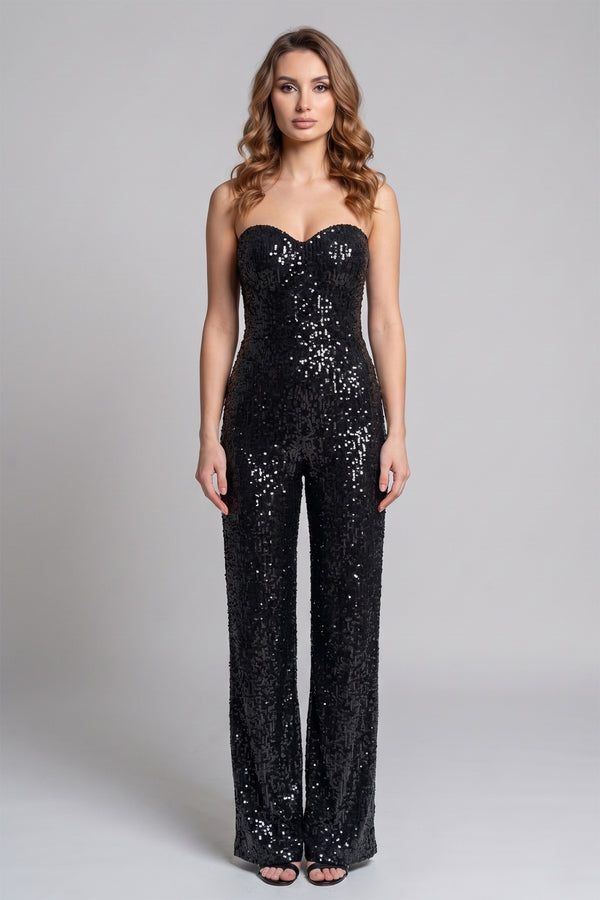 Black Strapless Sequin Jumpsuit for Women Luxury Evening Wear Black Strapless Sequin Jumpsuit for Women Luxury Evening Wear