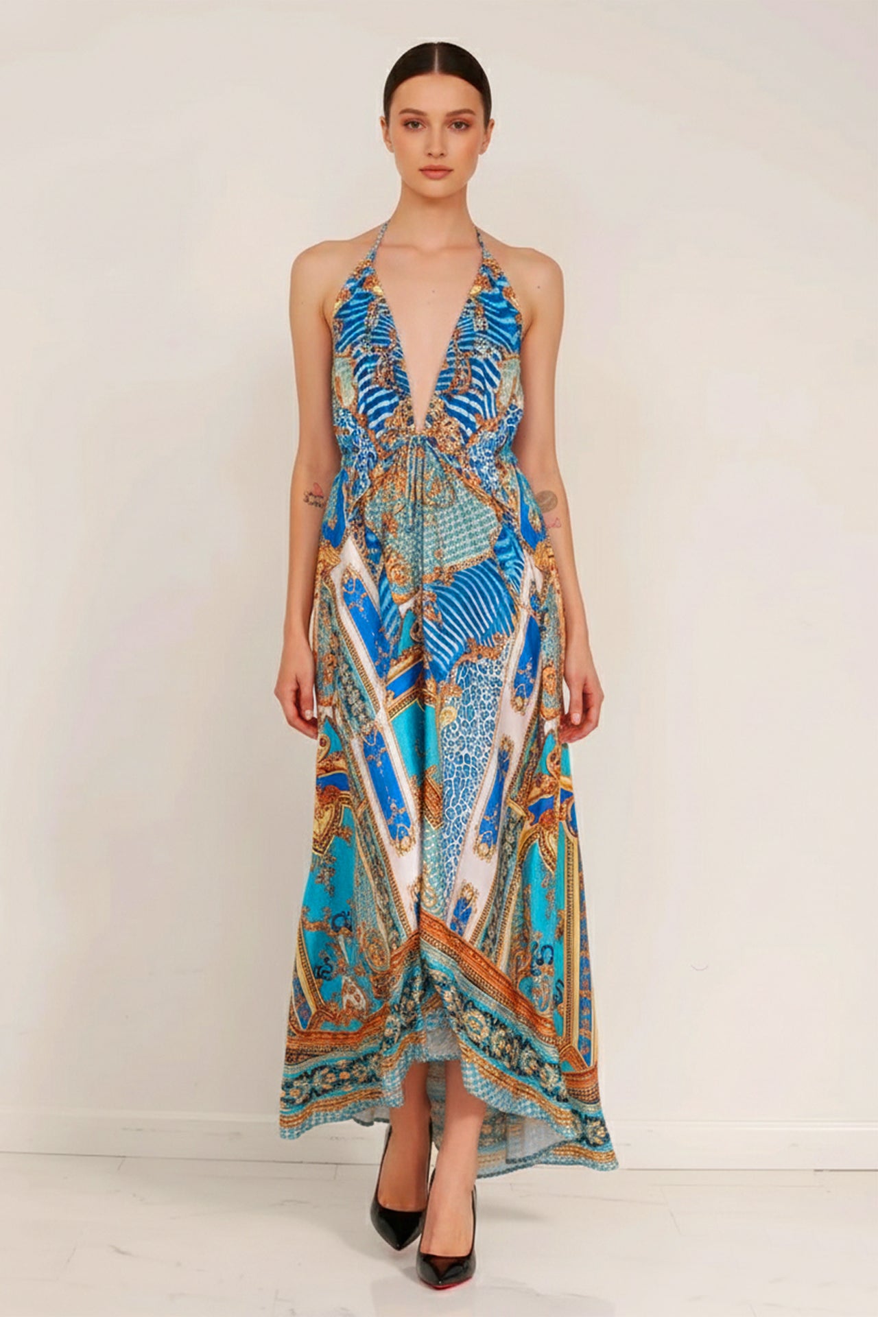Blue Printed Silk Scarf Maxi Dress | Shahida Shahida Parides Blue Printed Silk Scarf Maxi Dress | Shahida Shahida Parides