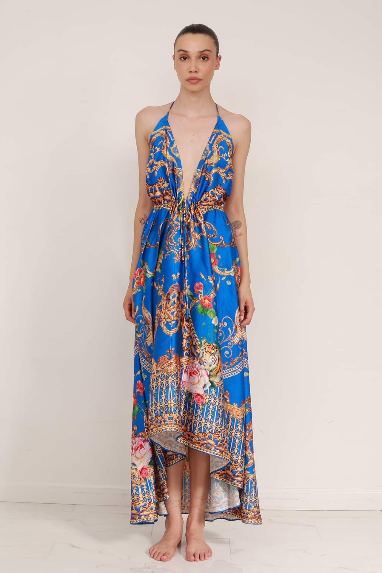 blue tropical maxi dress THOMAS - Dark Blue Striped Club Collar Shirt main image 1