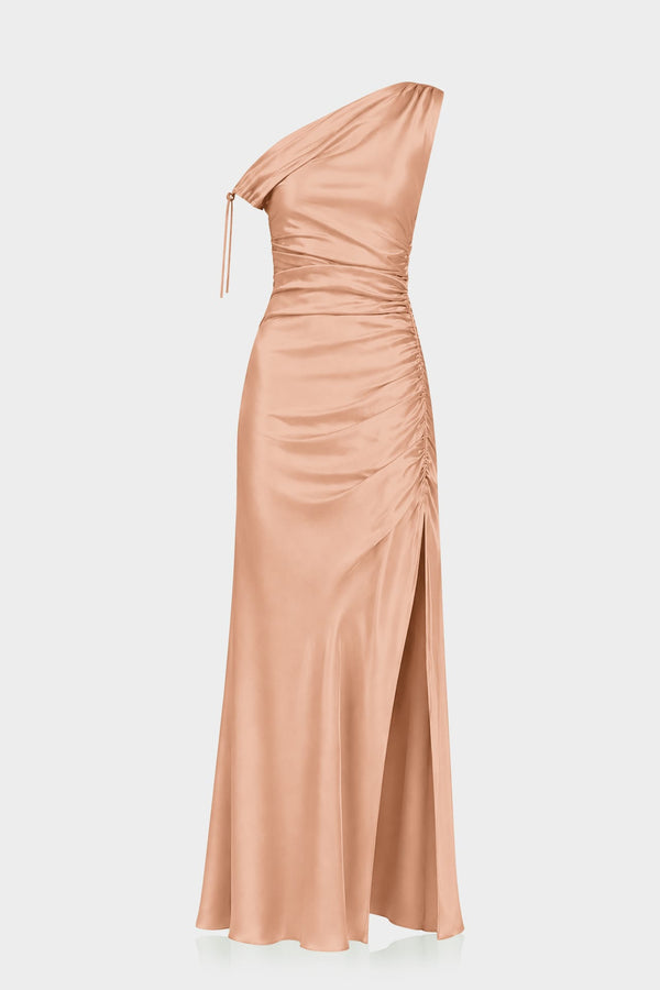 S Bronze Sheath Column Stretch Satin Formal Dress