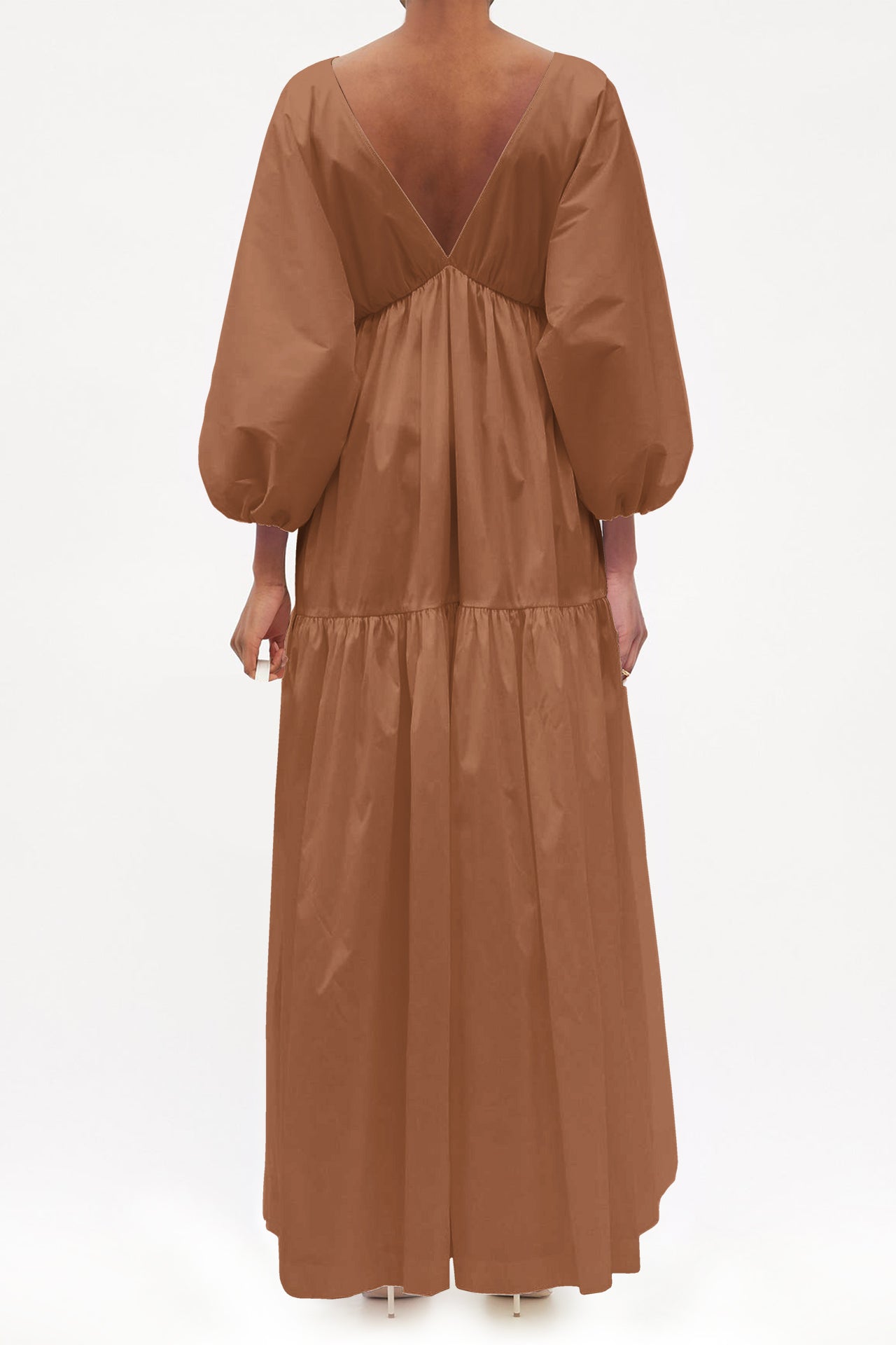 Designer Puff Sleeve Brown Maxi Dress – Brown Long Gown Small