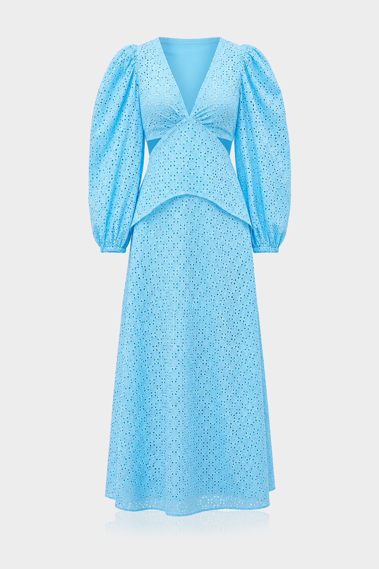 blue eyelet maxi dress Sky Cutout and the collar Color:Sapphire Scrolls cat_shirts Black Fitted Advanced Party