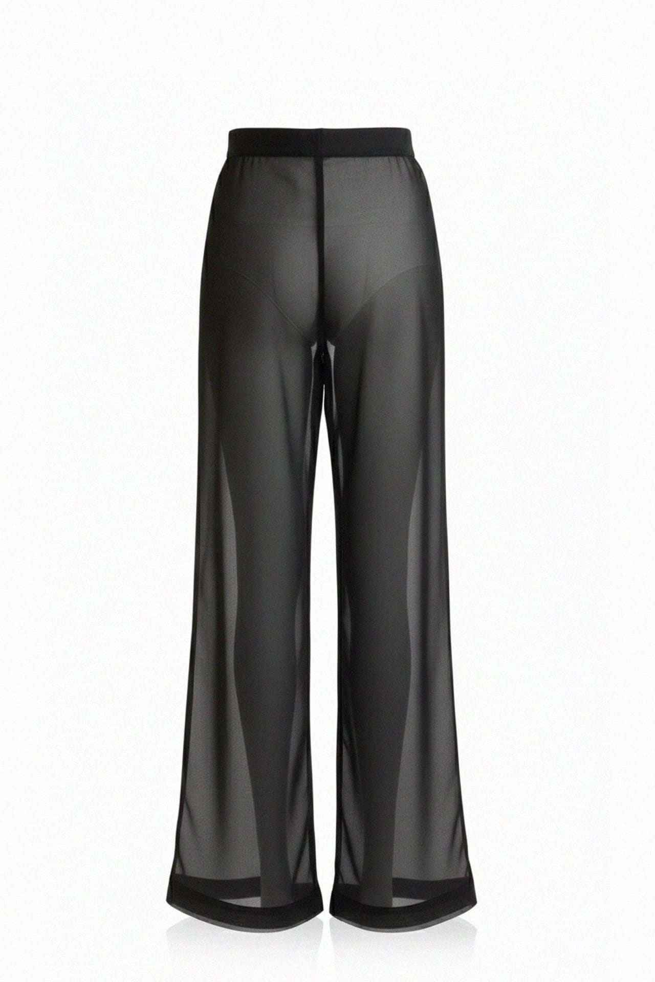 High Waist Black Sheer Tailored Straight Leg Trousers Women 