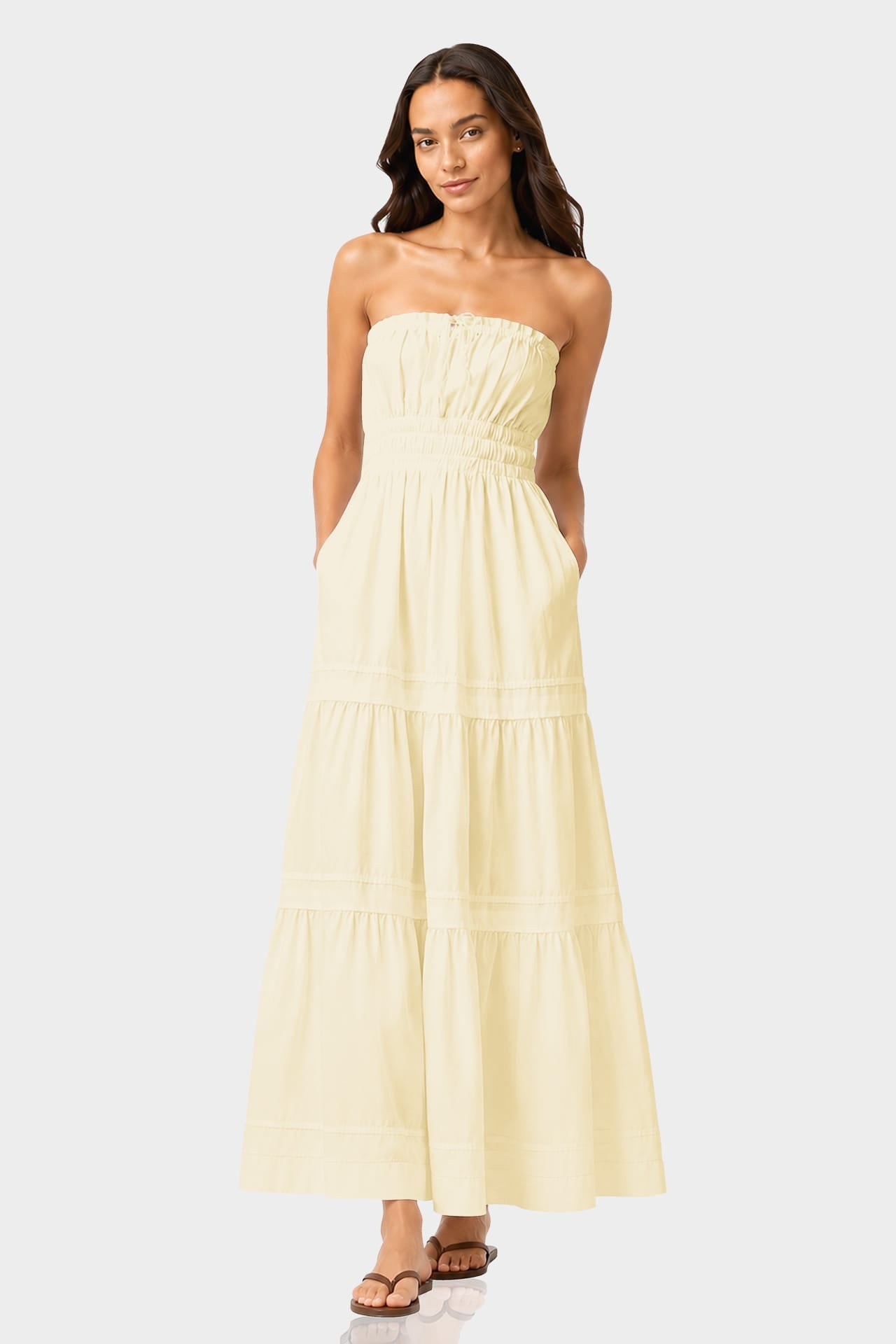 S Champagne Sleeveless Tiered Maxi Dress – Cotton Brunch Dress
