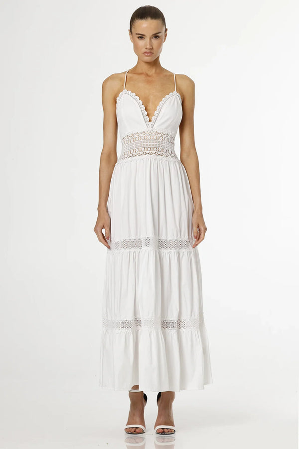 S - M White Cotton Poplin Bridal Dress with Guipure Lace Quiet Luxury Structure S - M White Cotton Poplin Bridal Dress with Guipure Lace Quiet Luxury Structure