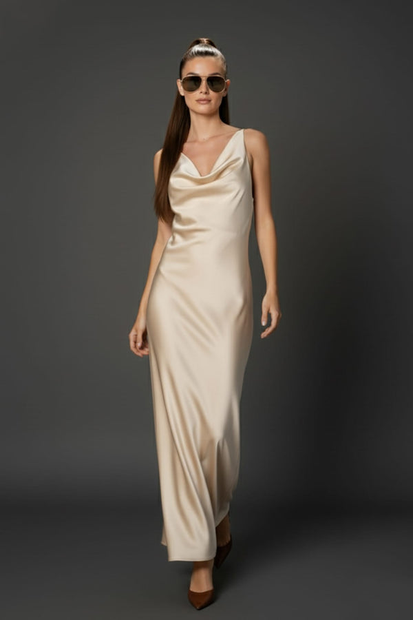 Elegant Cowl Neck Crisscross Open Back Dress for Date Night - Shahida XL Elegant Cowl Neck Crisscross Open Back Dress for Date Night - Shahida XL