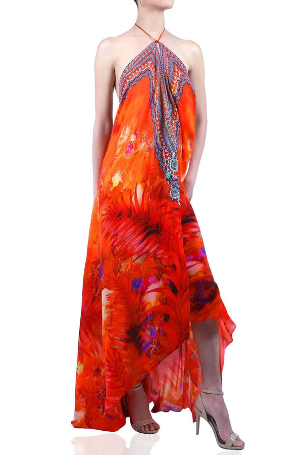 Designer Burnt Orange Maxi Dress | Long Silk Dress | Shahida Parides