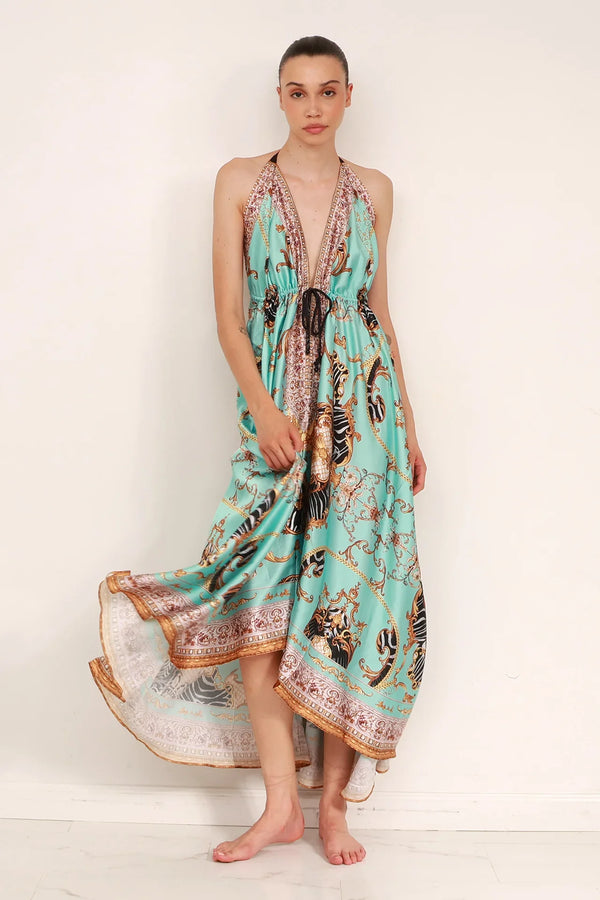 Printed Maxi Dress in Aqua | Floor Length Dress | Shahida Parides Printed Maxi Dress in Aqua | Floor Length Dress | Shahida Parides