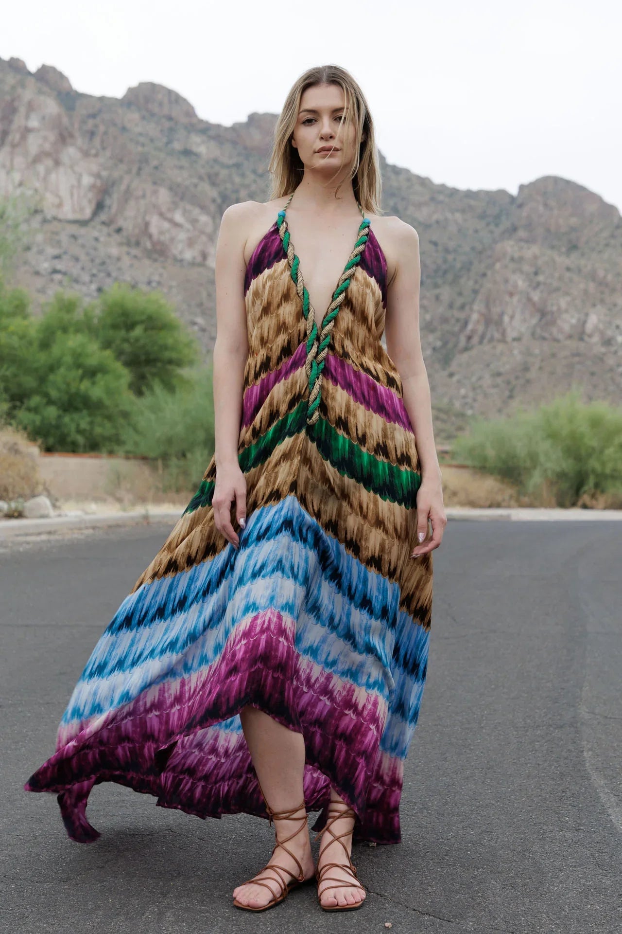 designer petite maxi dresses Designer Stripe Print Dress - Long Maxi Dress in Fuchsia