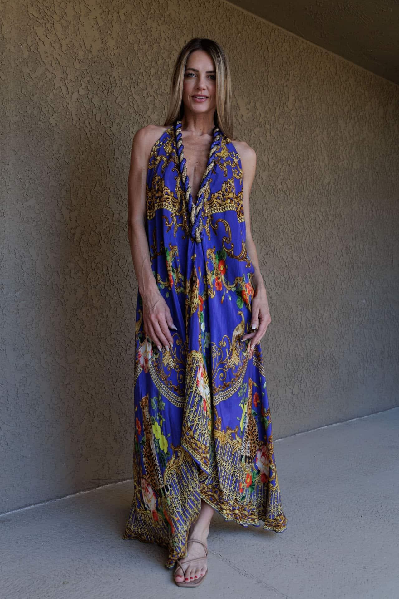 womens vacation dress Swim Vcay Women's Beach Floral Print V-Neck Long Cover-Up Dress,Beach Outfits For Women, Maxi For Women Beach backless look Front Criss Cross halter neck Vacation Outfits I'm Coveting This