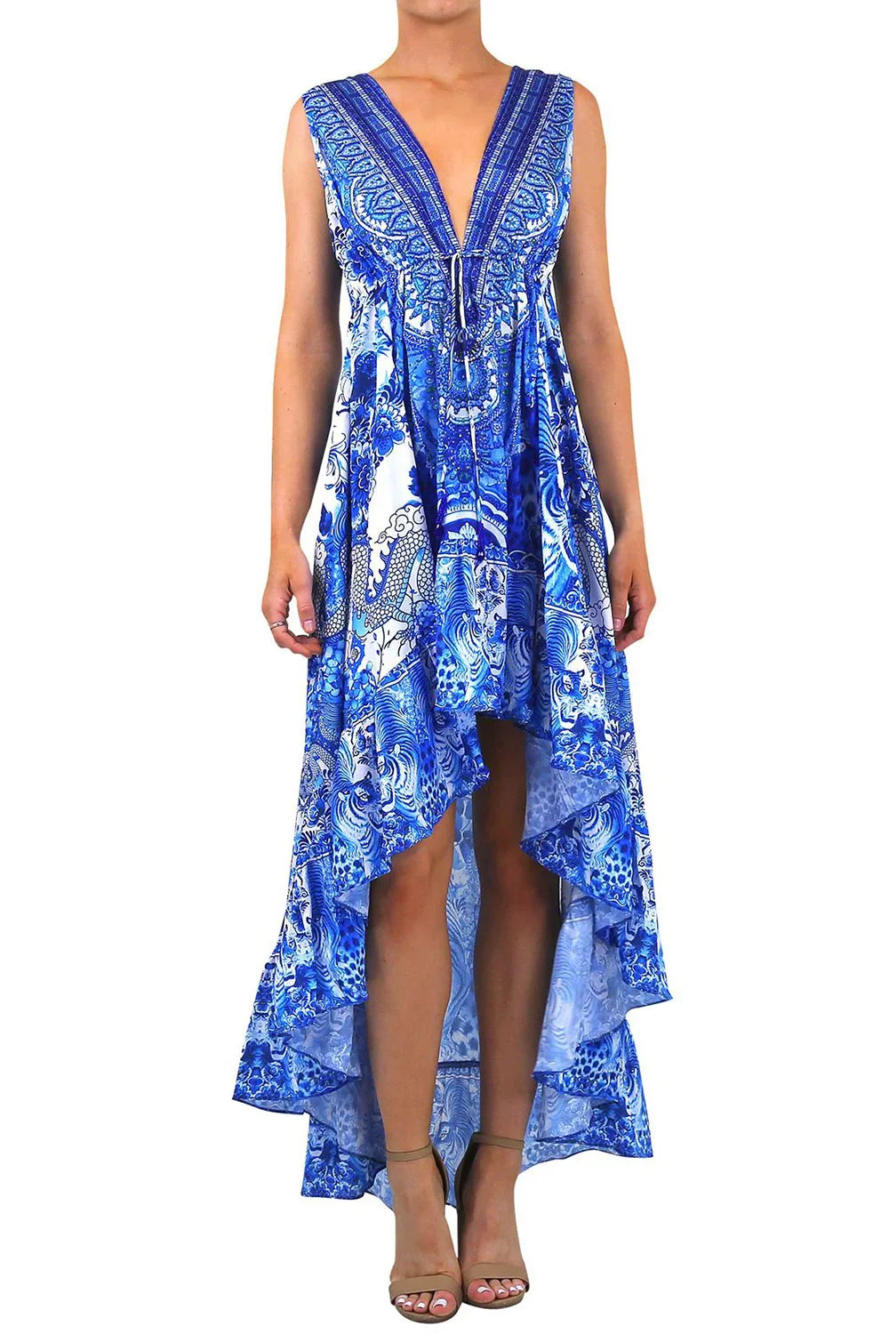 Small - Medium Blue High Low Long Silk Dress Small - Medium Blue High Low Long Silk Dress