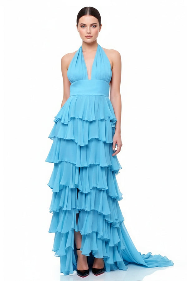 Designer Dresses - Women's High End Ruffle Dresses { Halter Neck Maxi Dress}   Shahida Parides