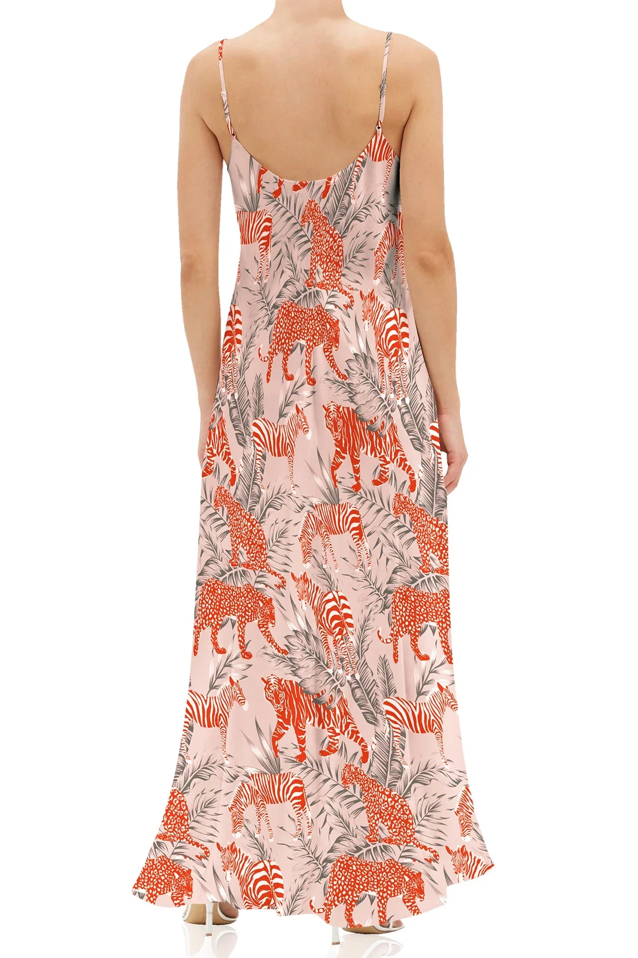 Designer Cami Slip Maxi Dress in Zebra Print Orange Large