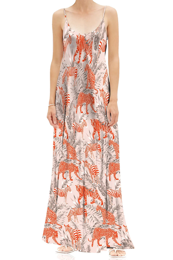 Designer Cami Slip Maxi Dress in Zebra Print Orange Large Designer Cami Slip Maxi Dress in Zebra Print Orange Large