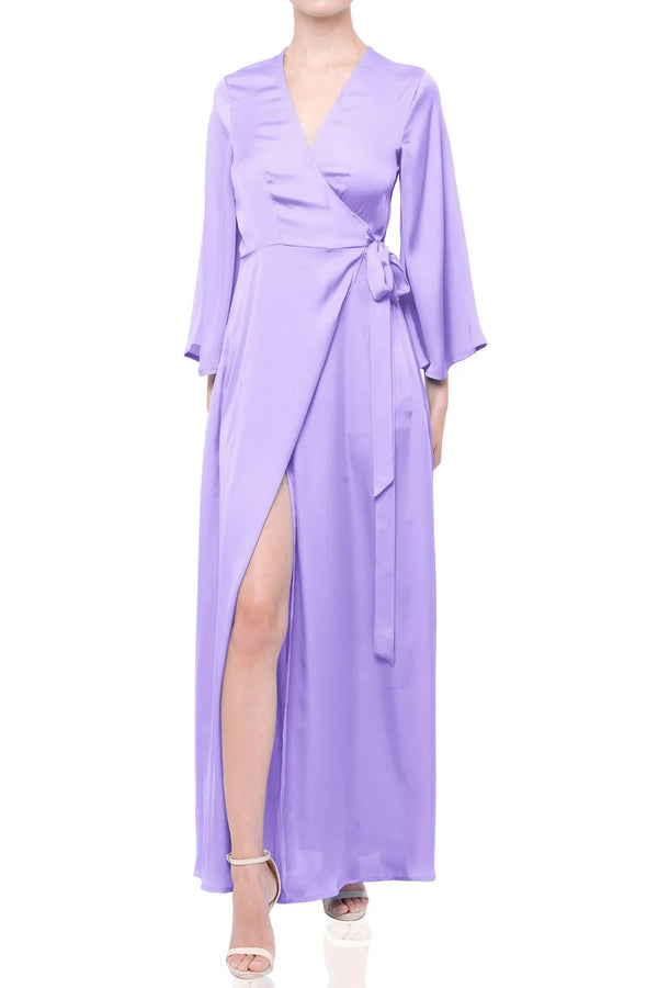 open lace back dress FOREVER AND ALWAYS MAXI WRAP DRESS-LILAC – Lucca Couture