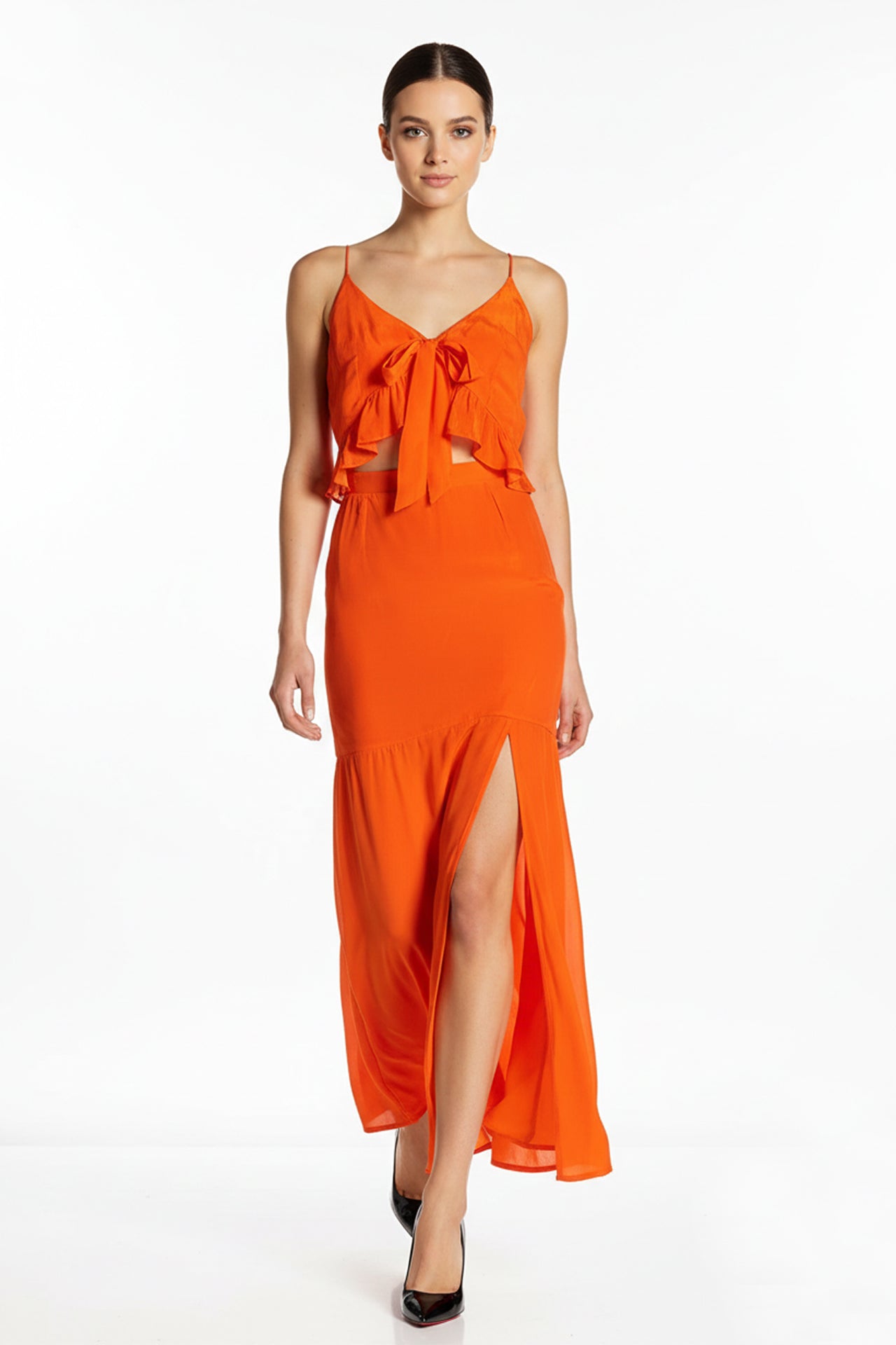Medium-Large Long Orange Floor Length Dress