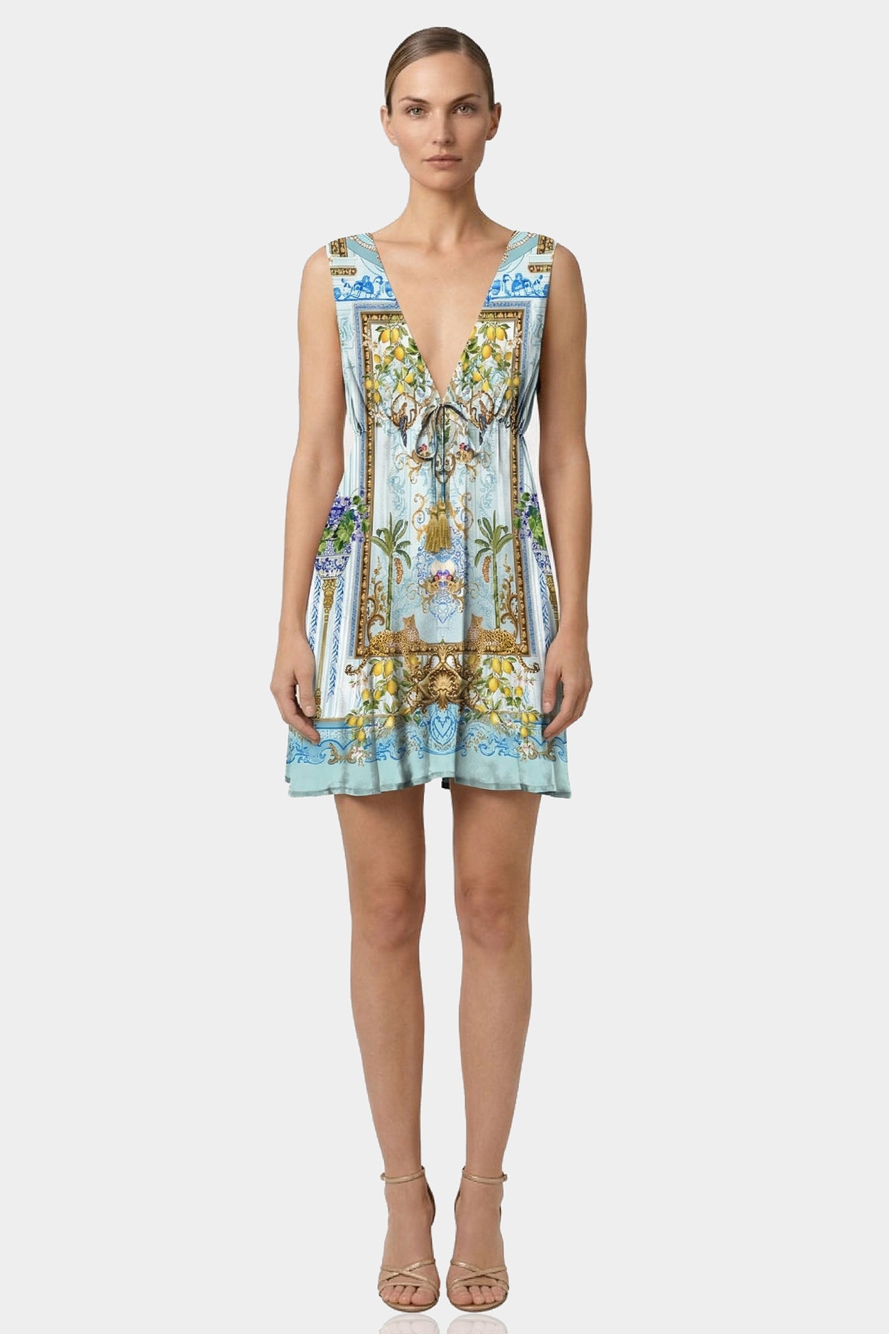 color block midi dress Summer Palm Print Contrast Color Block Midi Dress M / Taupe