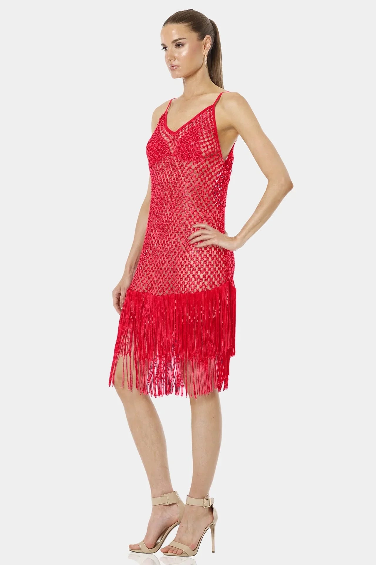 Extra Large Chili Red Midi Dress with Long Fringe Extra Large Chili Red Midi Dress with Long Fringe