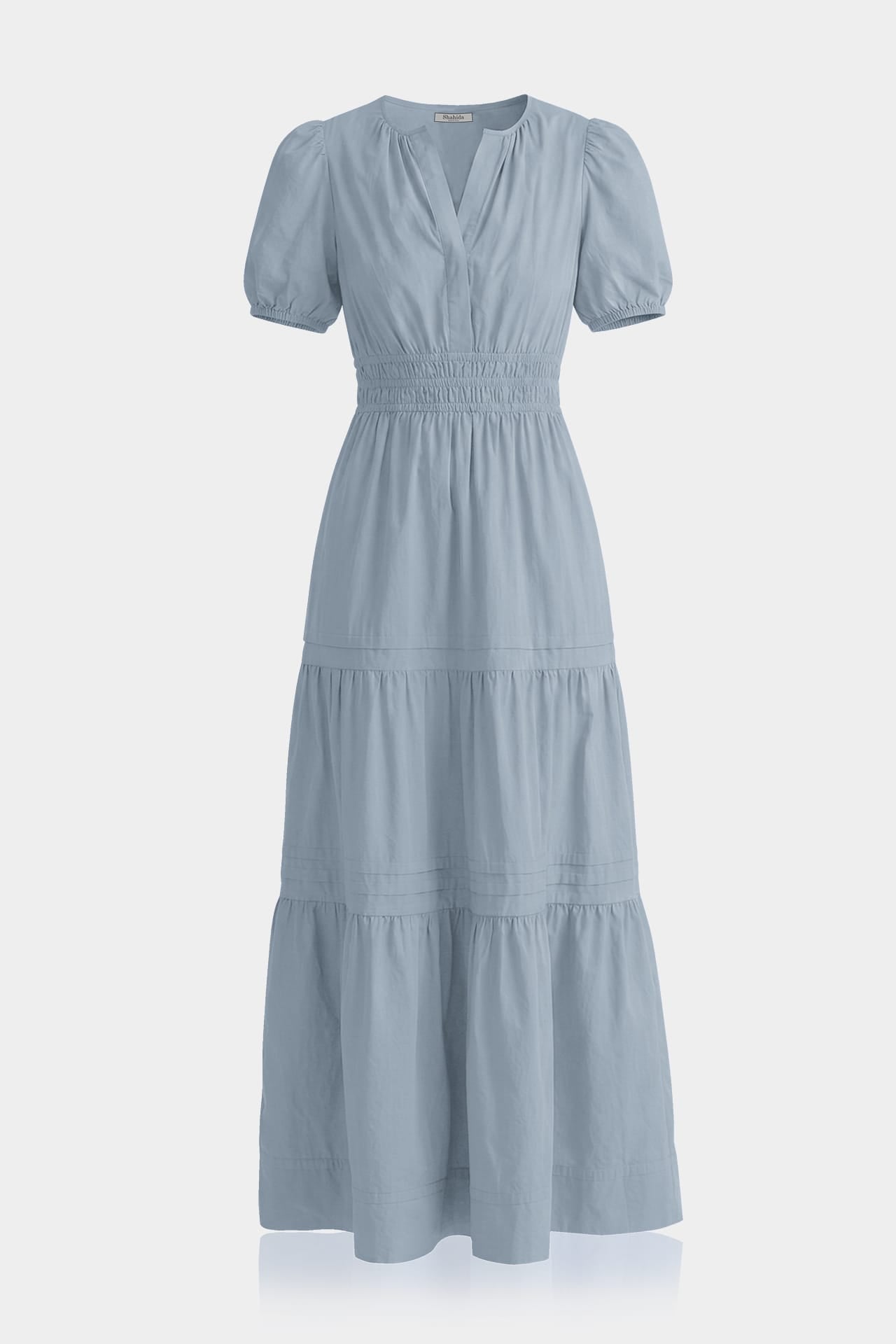 Dusty Blue Cotton Tiered Maxi Dress