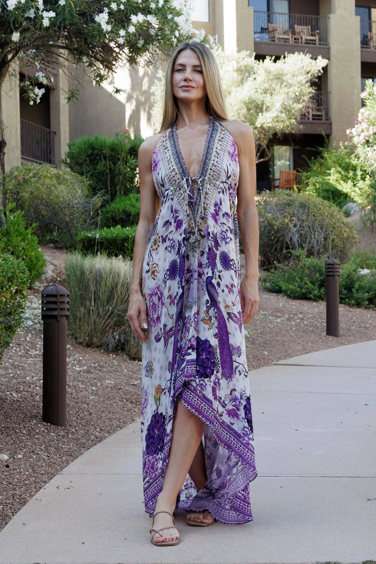 fitted lace wedding dress Amazon.com: Flowy Purple Maxi Dress with Halter Neckline, Floor Length :  Clothing, Shoes & Jewelry main image 0