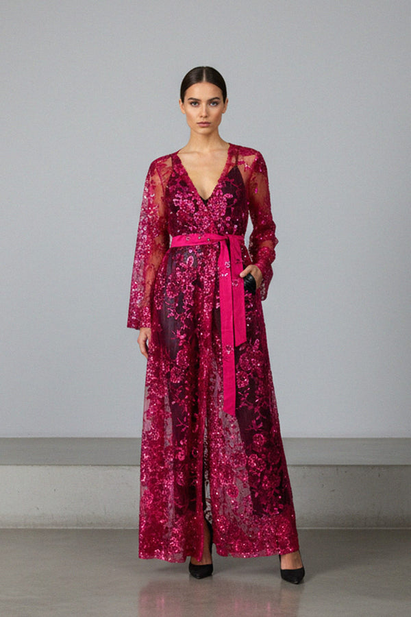 Designer Pink Sequin Kaftan for Special Occasions - Shahida M Designer Pink Sequin Kaftan for Special Occasions - Shahida M