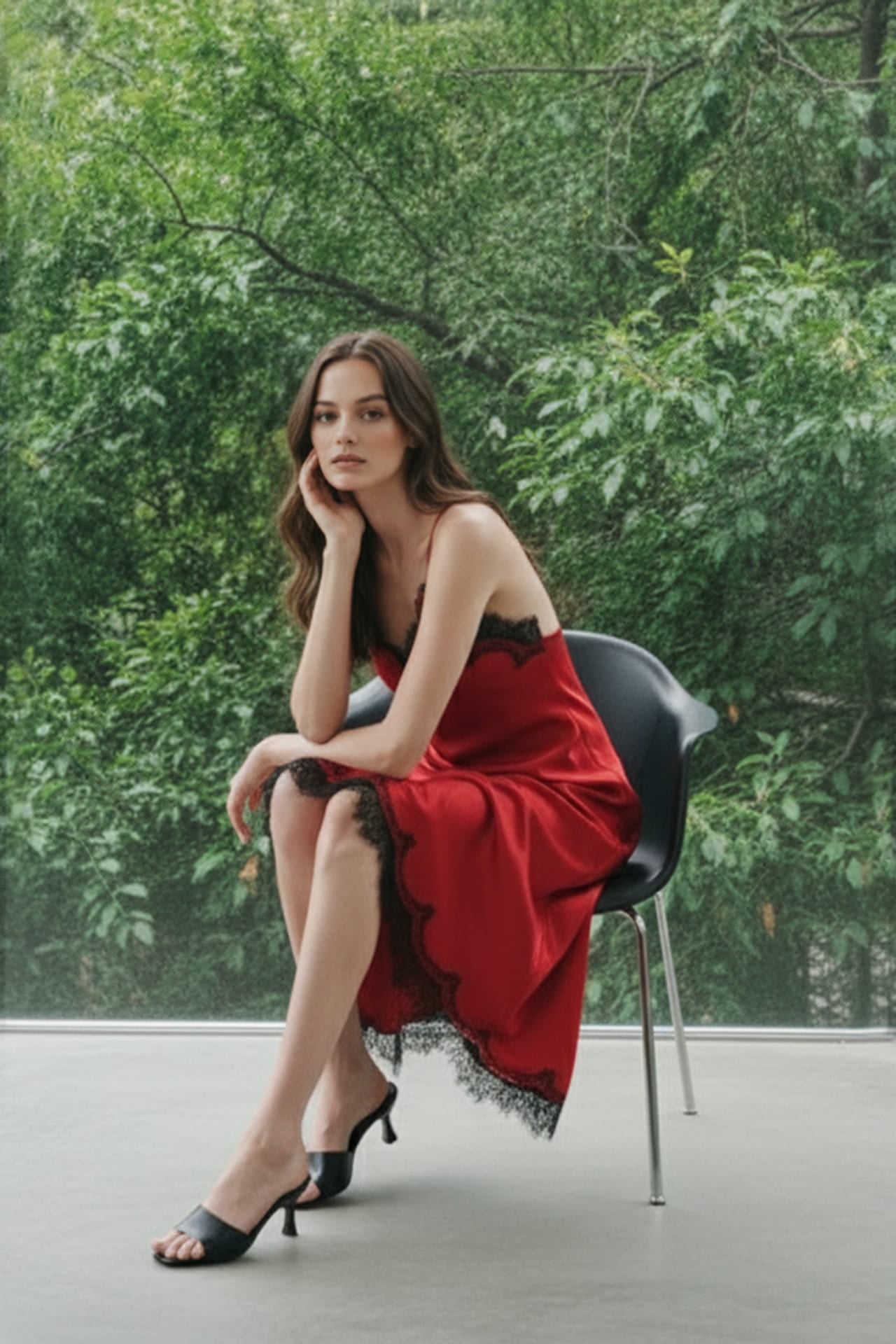 open lace back dress Mismatched Red Sexy Side Slit Mermaid Soft Satin Long Bridesmaid Dresses  Online main image 0