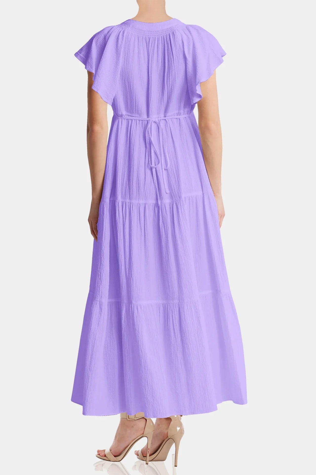 light purple maxi dress with sleeves Long Sleeve Ruffle Hem Maxi Dress - Purple