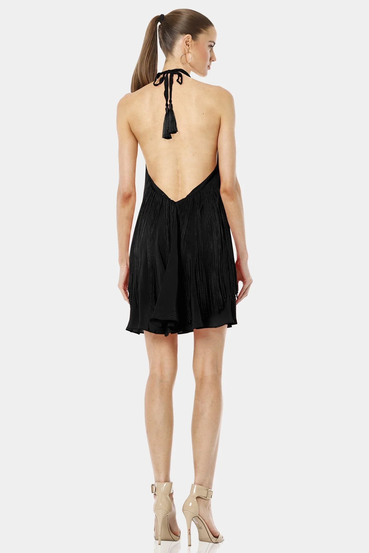 Halter Midi Dress | Short Fringe Dress | Black Fringe Dress | Qishma Small Halter Midi Dress | Short Fringe Dress | Black Fringe Dress | Qishma Small