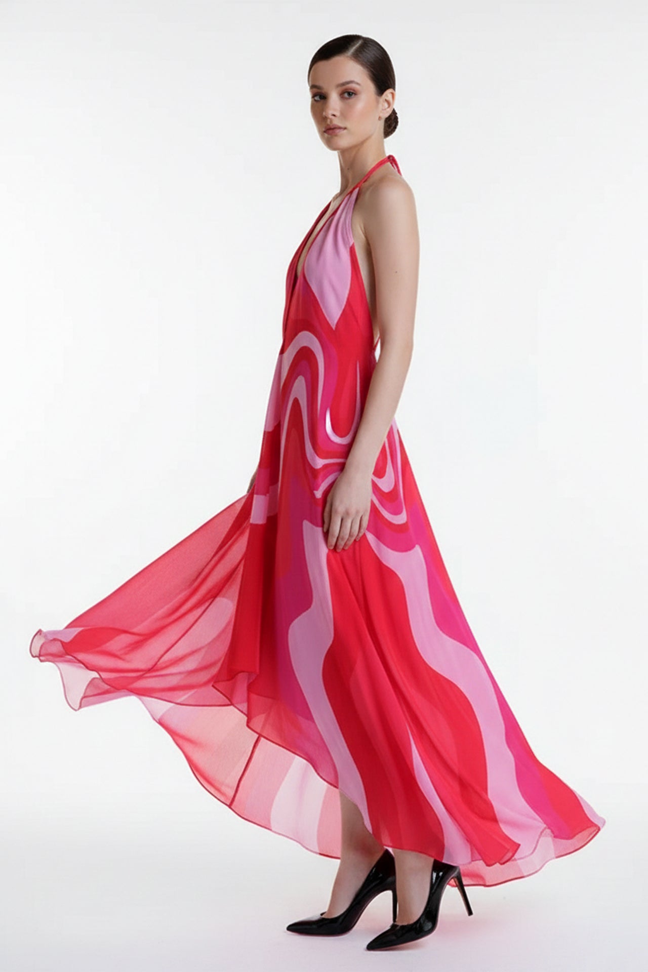 striped maxi dress with sleeves London Times Petite Fit & Flare Slit Neck Tiered Maxi Dress - Green/White