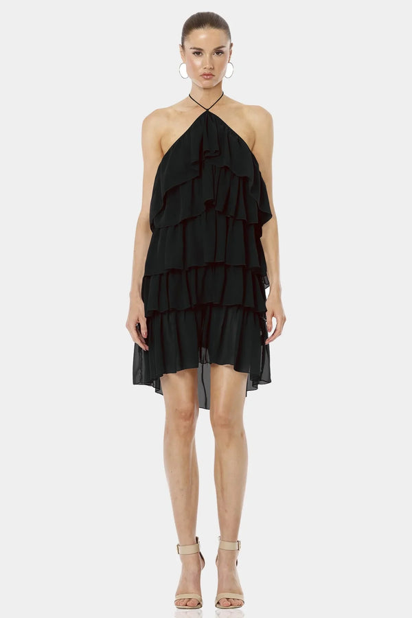 Black Ruffle Mini Dress | Black Backless Dress | Qishma Collection Medium Black Ruffle Mini Dress | Black Backless Dress | Qishma Collection Medium