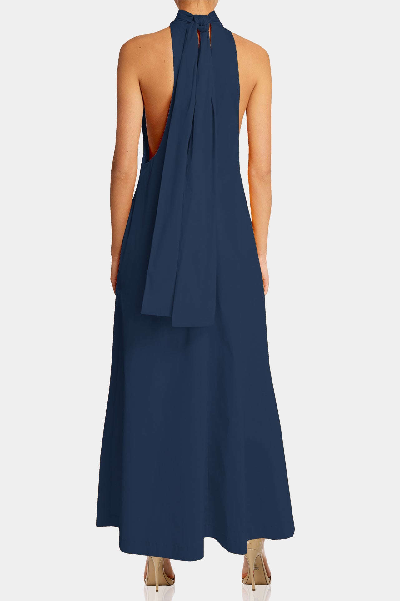 Flowy High-Neck Sleeveless Maxi Dress for Women  Navy Blue Maxi Dress   Shahida Parides