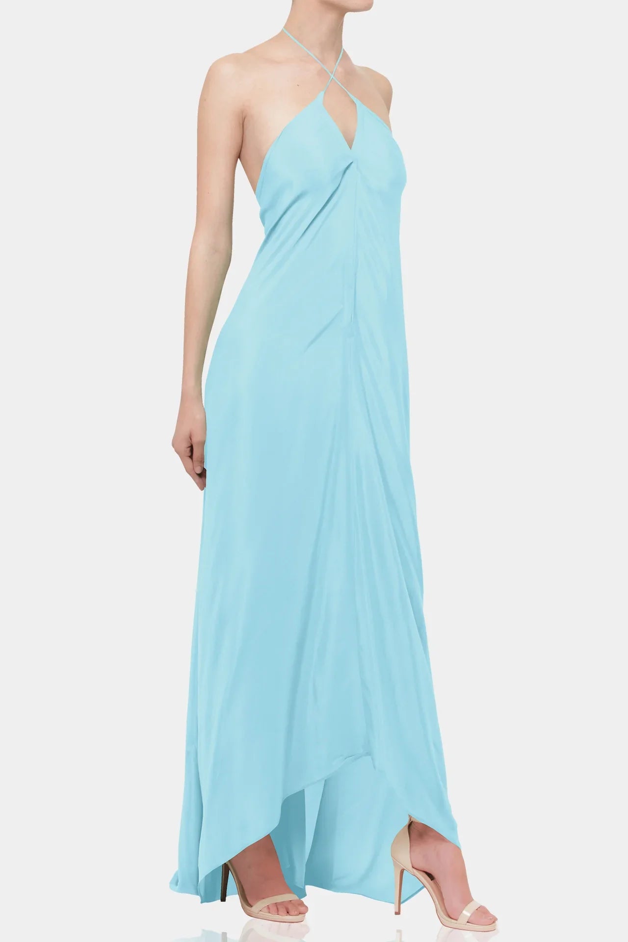 One Size Ice Blue Formal Maxi Scarf Dress
