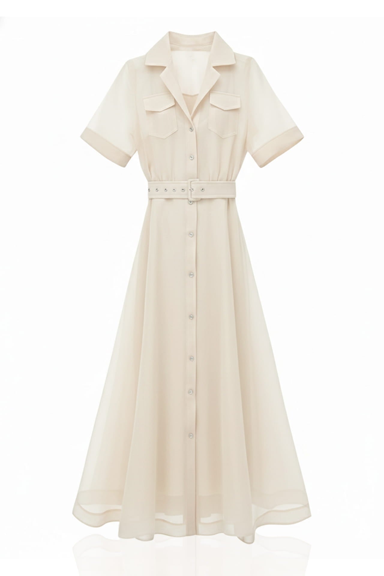 Ivory Sheer Organza Belted Shirt Collar Maxi Dress | Shahida Shahida Parides Ivory Sheer Organza Belted Shirt Collar Maxi Dress | Shahida Shahida Parides