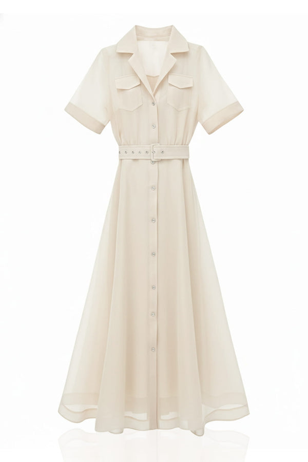chinese dress ladies SHORT SLEEVE BUTTON-DOWN MAXI SHIRT DRESS WITH LAPEL – Loopy Wear