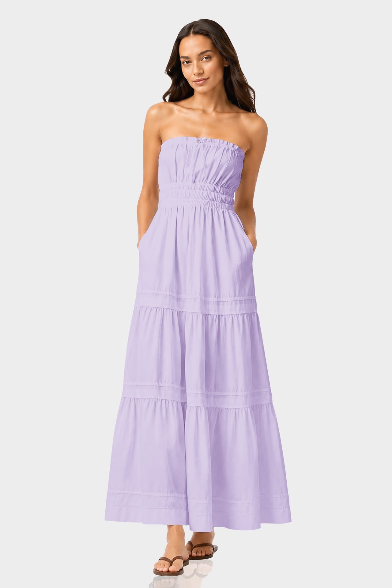 lavender cotton dress Lavender Cotton Linen Sleeveless Paneled Maxi Dress 28" / Custom Height (Free)
