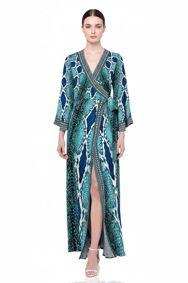 S - M Light Blue Snake Print Wrap Dress S - M Light Blue Snake Print Wrap Dress