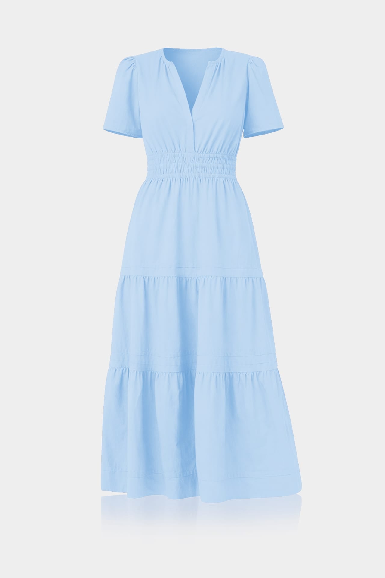 Standard / S Sky Blue Casual Cotton Tiered Dress for Everyday Wear