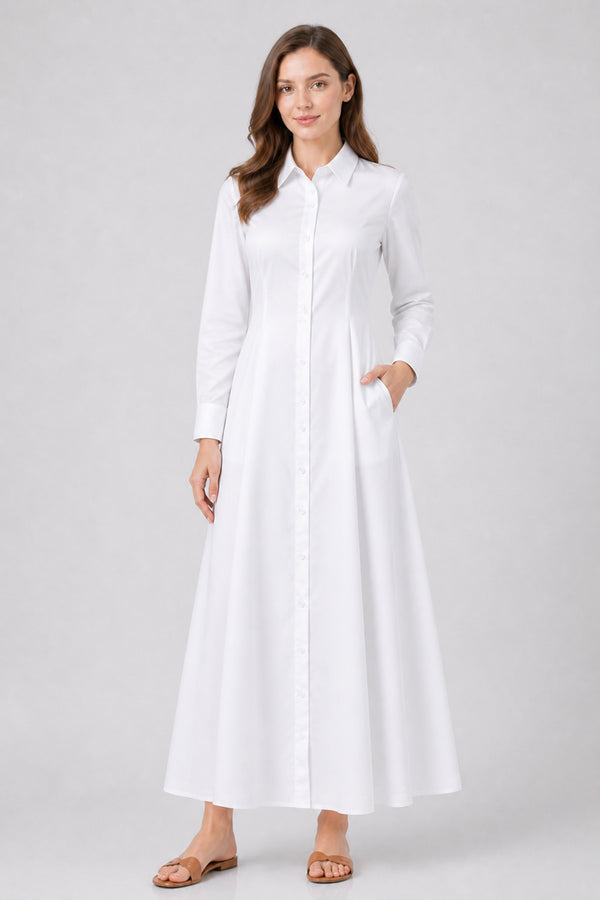 S White Maxi Shirt Dress for Modest Resort Dressing & Cruise Vacation Style