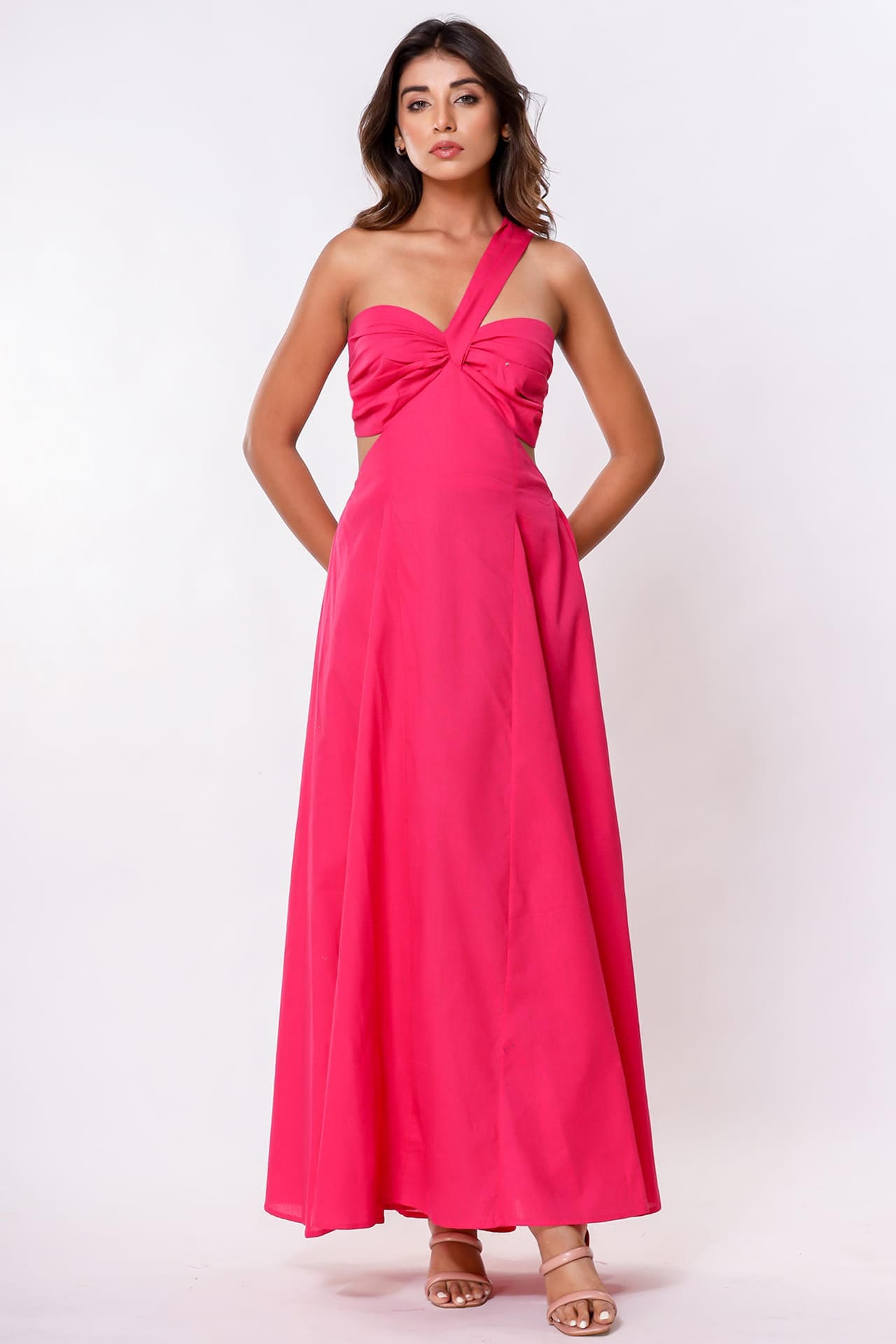 pink resort dress S Fuchsia One-Shoulder Cutout Cotton Maxi – Tropical Sunset Maxi Dress 7.22-storeinvupdate Our Family Western Salad 100%POLYESTER Material Gown Size:Medium (5'6