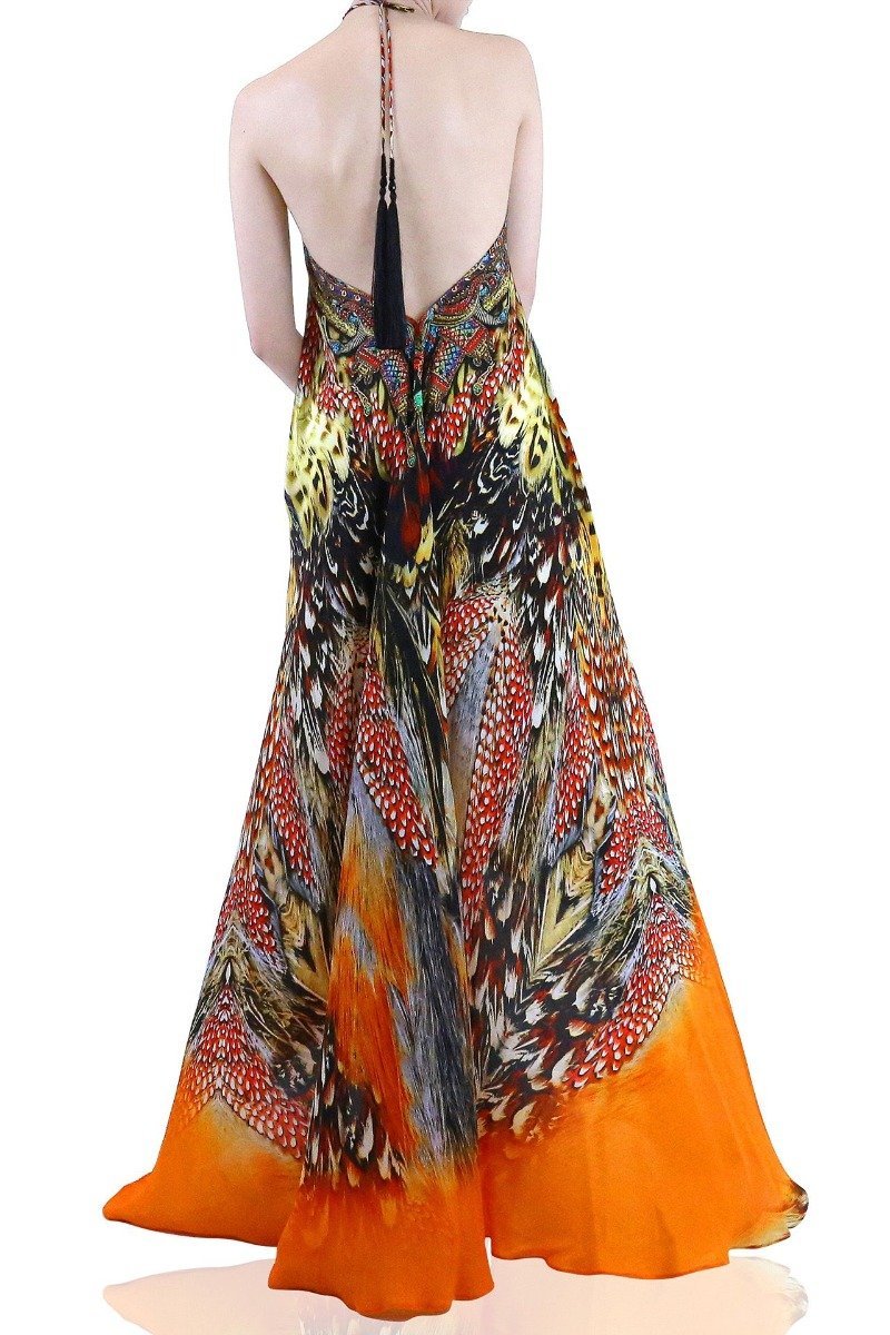  orange formal dress long, long summer dresses for women, plunge neck cocktail dress, Shahida Parides,
