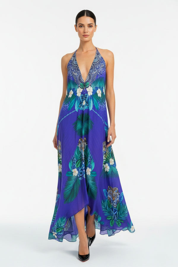 Printed Evening Dress in Blue | Floral Print Maxi Dress for Women Printed Evening Dress in Blue | Floral Print Maxi Dress for Women