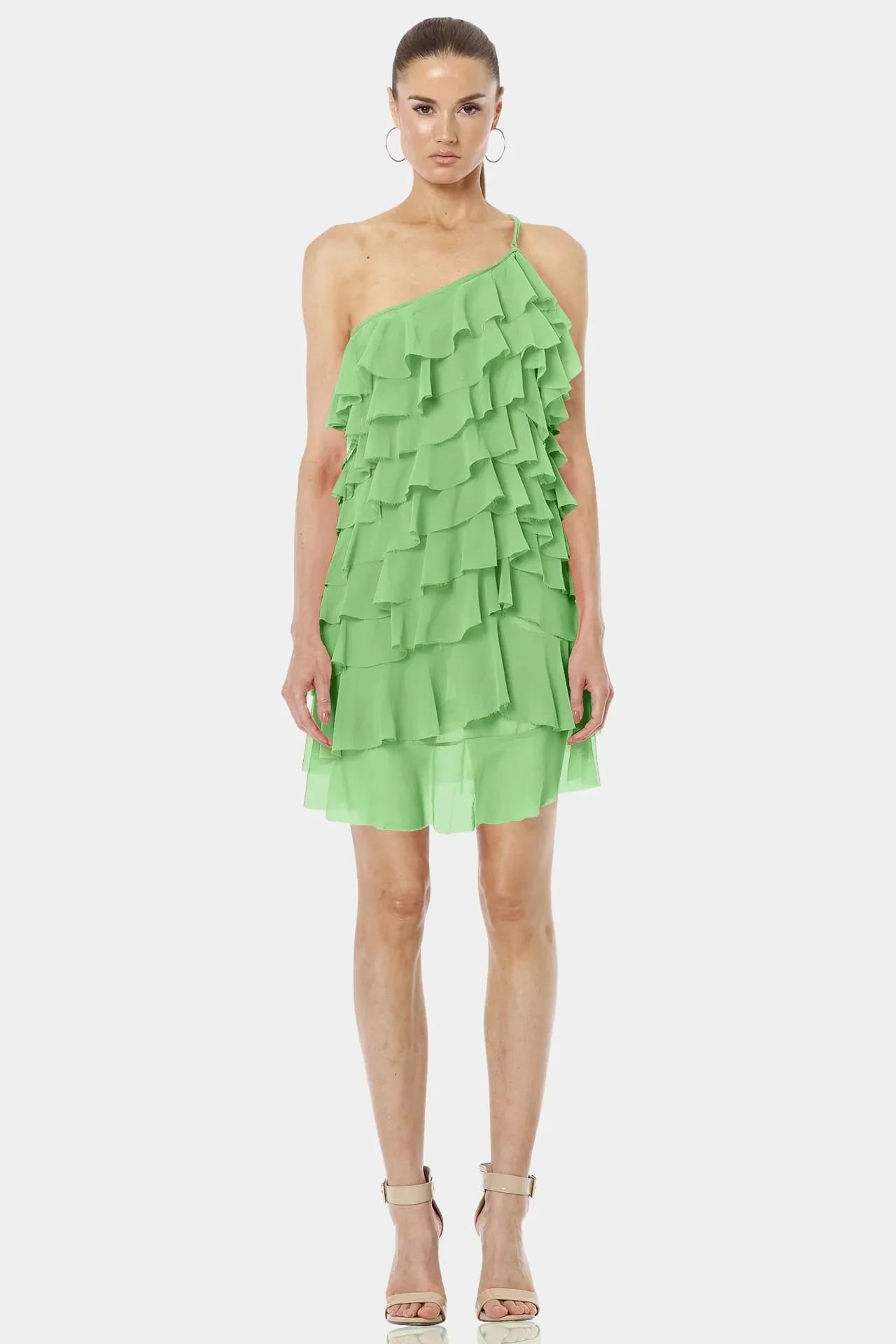 Mint Mini Dress | Light Green Ruffle Dress | One Sleeve Dress | Qishma Extra Large